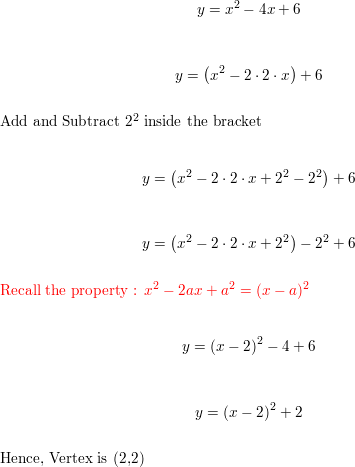 Write Each Function In Vertex Form Y X 2 4x 6 Homework Help And Answers Slader