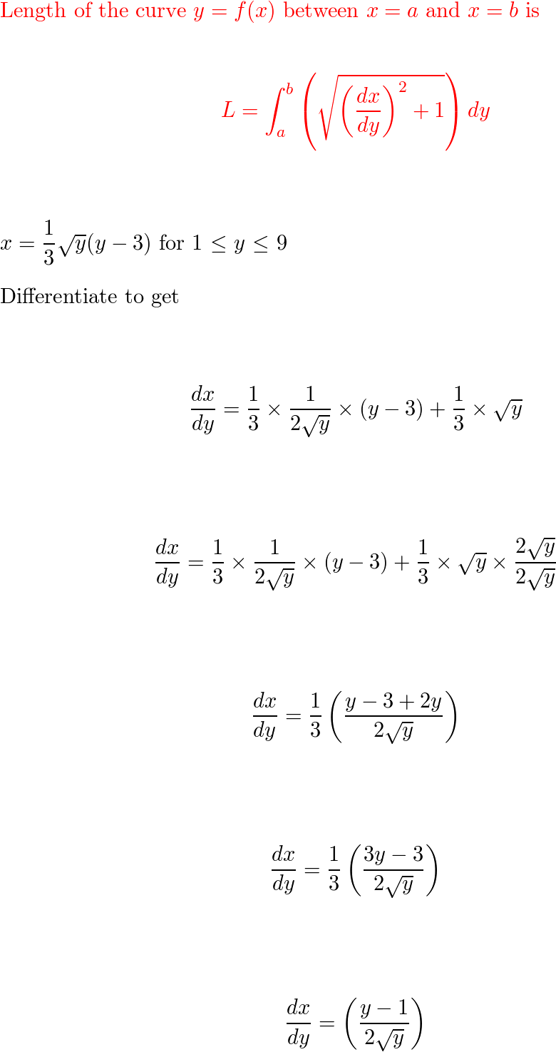 find-the-exact-length-of-the-curve-x-1-3-y-1-2-y-3-1