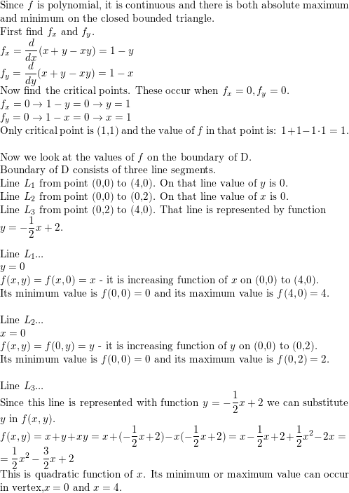 Find The Absolute Maximum And Minimum Values Off On The Set D F X Y X Y Xy D Is The Closed Triangular Region With Vertices 0 0 0