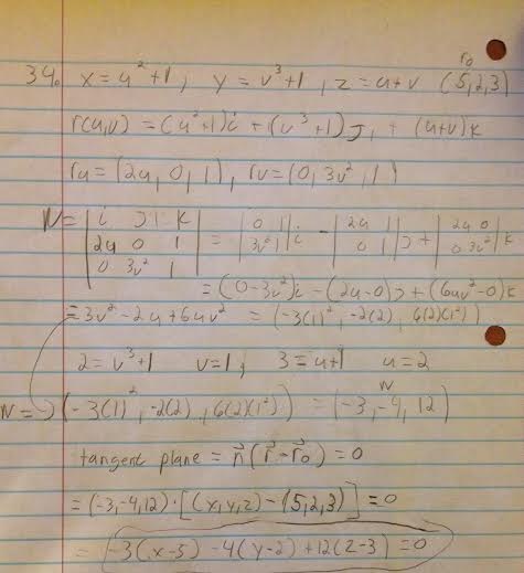 Find An Equation Of The Tangent Plane To The Given Parametric Surface At The Specified Point X U 2 1 Y V 3 1 Z U V 5 2 3 Homework Help And Answers Slader