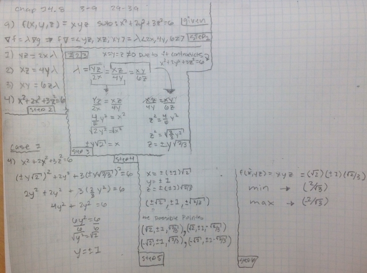 Use Lagrange Multipliers To Find The Maximum And Minimum Values Of The Function Subject To The Given Constraint F X Y Z Xyz X 2 2y 2 3z 2 6 Homework Help And Answers Slader