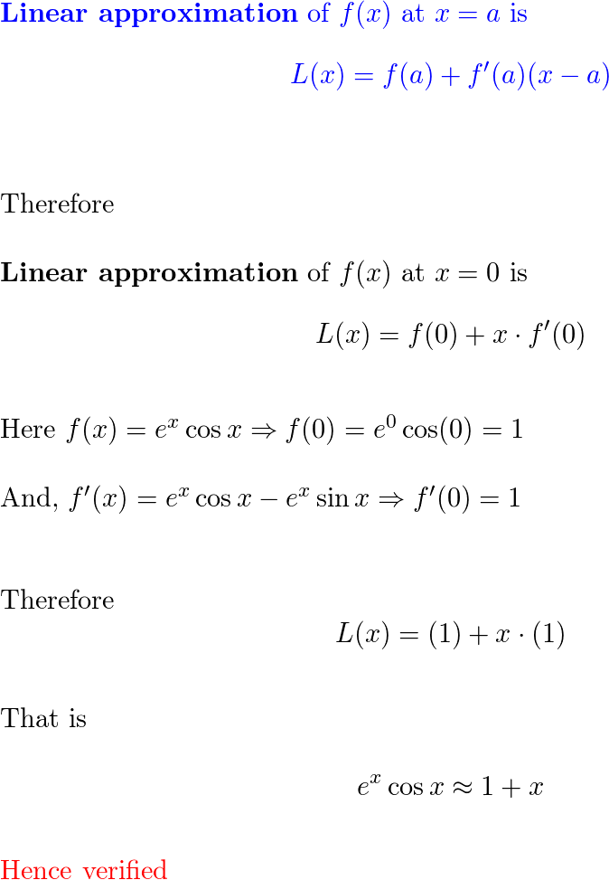 Verify the given linear approximation at a = 0. Then determi | Quizlet