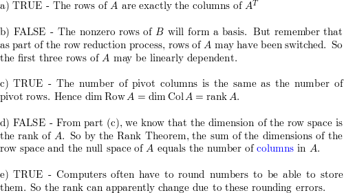 A is an m times n matrix. Mark each statement True or Fal Quizlet