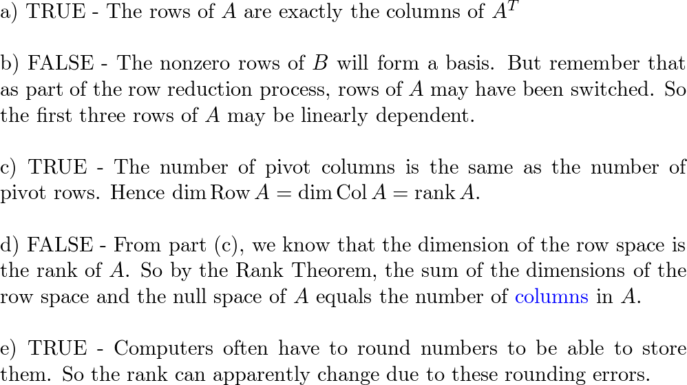 A is an m times n matrix. Mark each statement True or Fal Quizlet