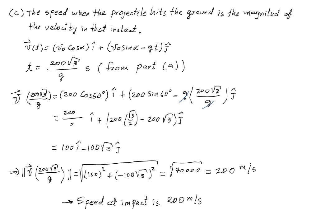 A Projectile Is Fired With An Initial Speed Of 0 M S And Angle Of Elevation 60 Find A The Range Of The Projectile B The Maximum Height Reached And C The