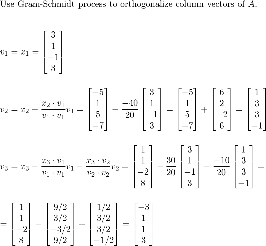 Find an orthogonal basis for the column space of each matrix Quizlet