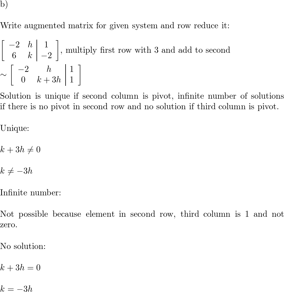 Determine h and k such that the solution set of the system Quizlet