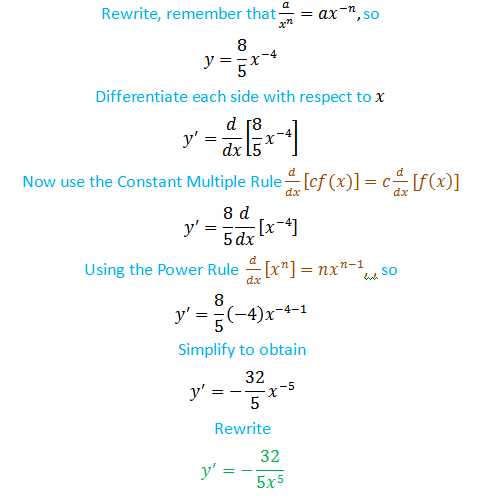 Find the derivative of the function. h(x) = 8/5x^4 | Quizlet