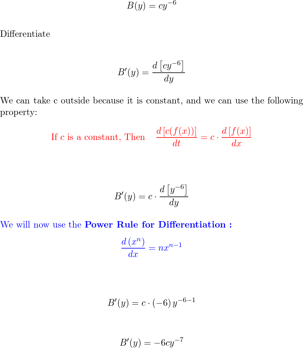 Differentiate The Function. B(y)= Cy^-6 | Quizlet