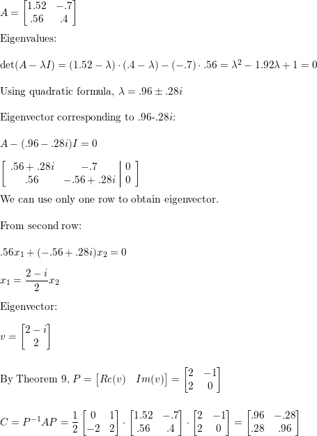 Find an invertible matrix P and a matrix C of the form Quizlet