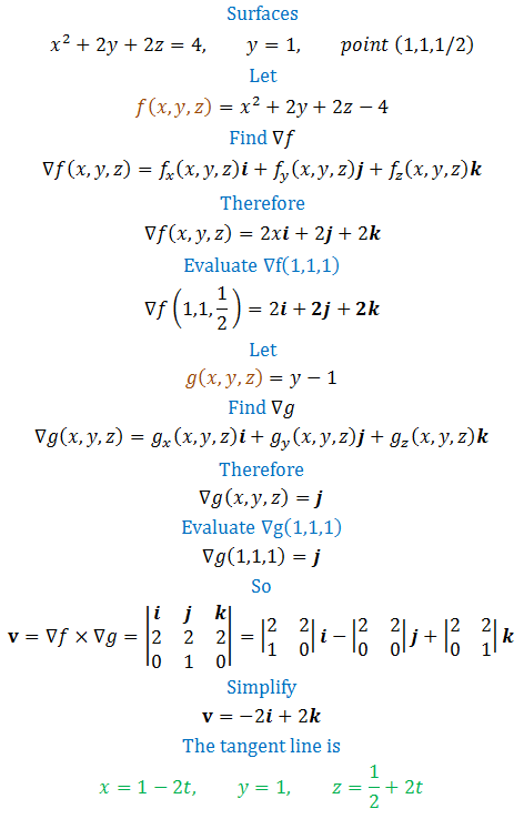 Find Parametric Equations For The Line Tangent To The Curve Of Intersection Of The Surfaces At The Given Point Surfaces X 2 2 Y 2 Z 4 Quad Y 1 Point 1 1 1 2 Homework Help And Answers Slader