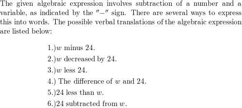 An expression involves subtracting two numbers from a given