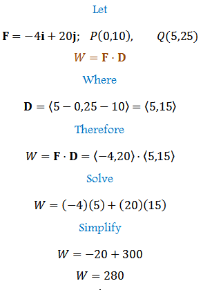 Find The Work Done By The Force F In Moving An Object From P To Q F 4i j P 0 10 Q 5 25 Homework Help And Answers Slader