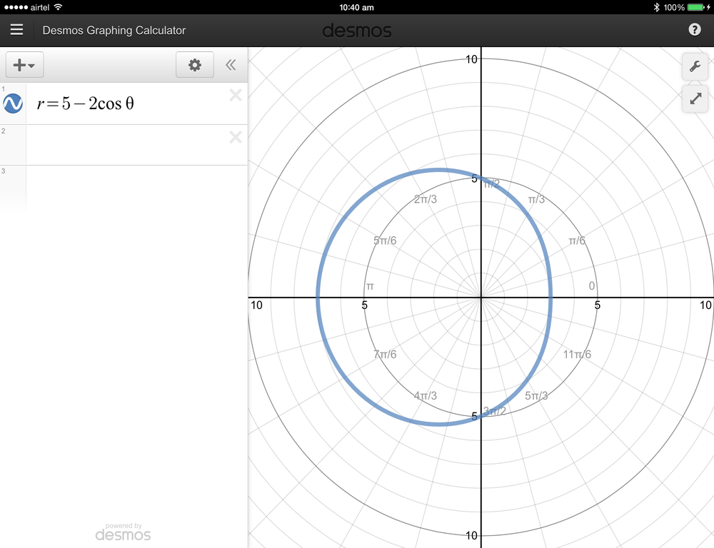 Sketch the curve in polar coordinates. r=5-2cos $$ \theta $ | Quizlet