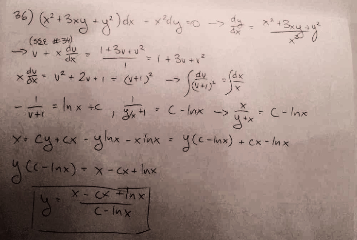 A Show That The Given Equation Is Homogeneous B Solve The Differential Equation C Draw A Direction Field And Some Integral Curves Are They Symmetric With Respect To The Origin X2 3xy Y2 Dx X2dy 0 Homework Help