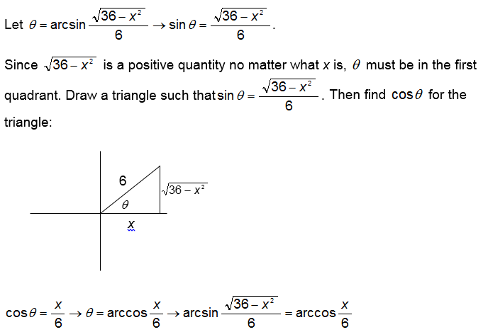 Complete The Equation. Arcsin √36-x^2   6 = Arccos( ?), 0 ≤ 