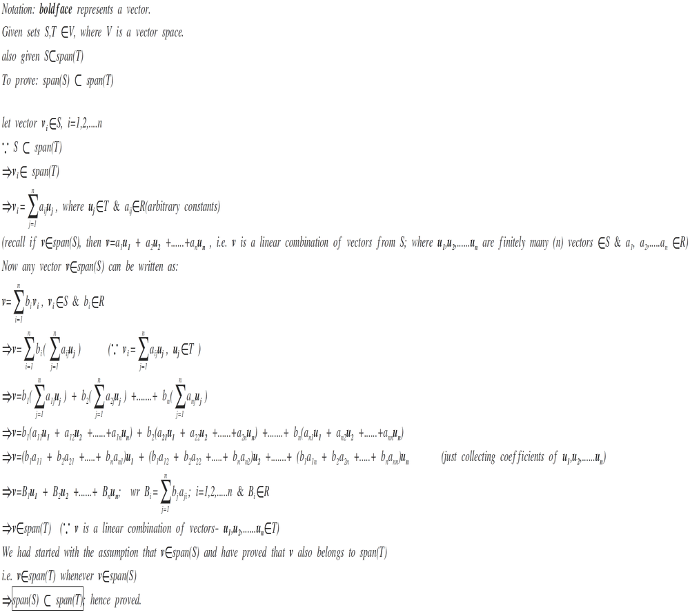 Let Math S Math And Math T Math Be Sets Of Vectors In A Vector Space Such That Math S Math Is A Subset Of Math Operatorname Span T Math Show That Math Operatorname Span S Math Is Also A Subset Of Math Operatorname Span T