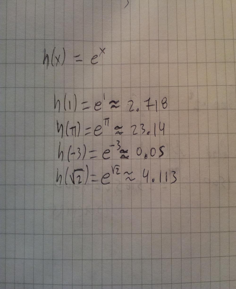 Use A Calculator To Evaluate The Function At The Indicated Values Round Your Answers To Three Decimals Math H X E X Quad H 1 H Pi H 3 H Sqrt 2 Math Homework Help And Answers Slader