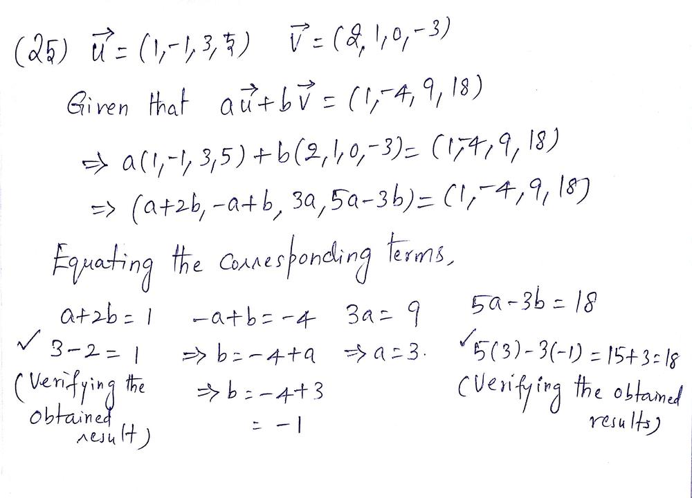 Let U 1 1 3 5 And V 2 1 0 3 Find Scalars A And B So That Au Bv 1 4 9 18 Homework Help And Answers Slader