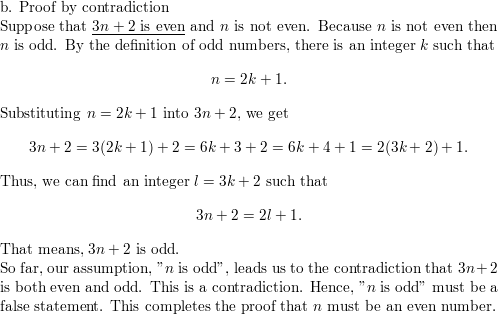 Prove That If N Is An Integer And 3n 2 Is Even Then N Is Even Using A A Proof By Contraposition B A Proof By Contradiction Homework Help And Answers Slader