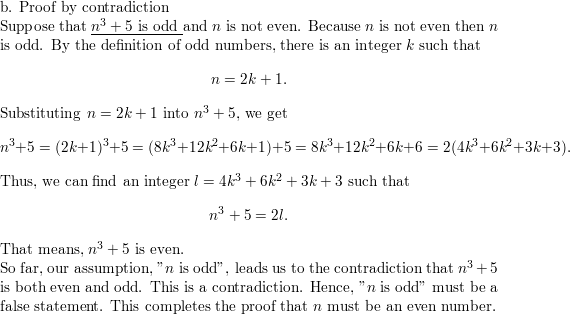 Show That If N Is An Integer And Math Mathrm N 3 Math 5 Is Odd Then N Is Even Using A A Proof By Contraposition B A Proof By Contradiction Homework Help And