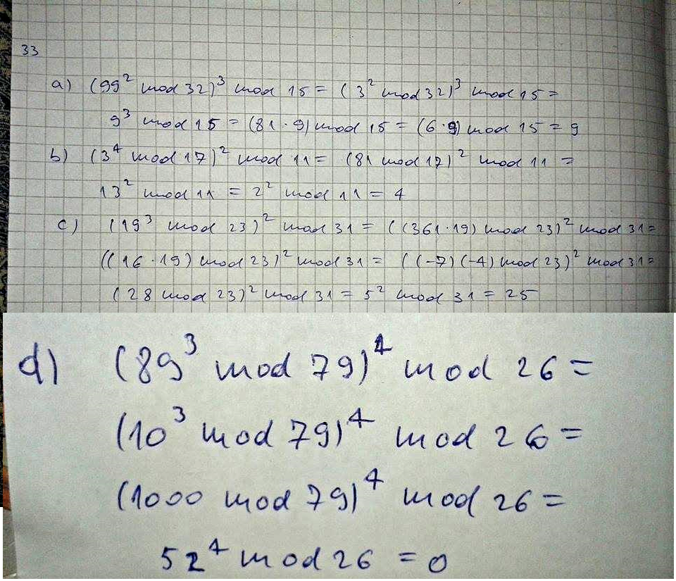 Find Each Of These Values A 99 Mod 32 Mod 15 B 3 Mod 17 Mod 11 C 19 Mod 23 Mod 31 D Mod 79 Mod 26 Homework Help And Answers Slader