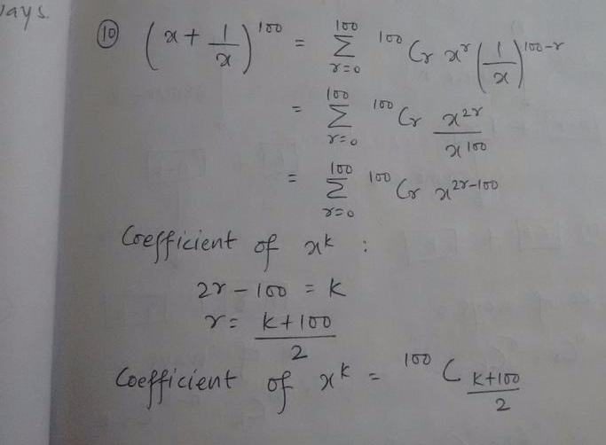 Give A Formula For The Coefficient Of X K In The Expansion Of X 1 X 100 Where K Is An Integer Homework Help And Answers Slader