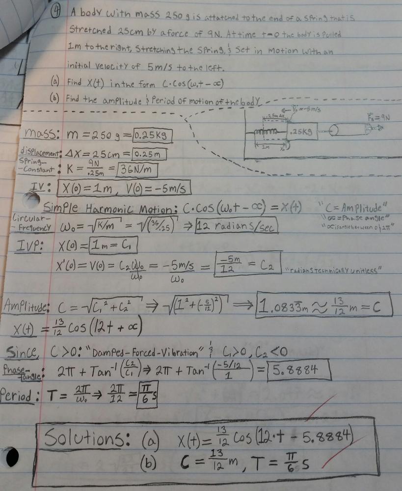 A Body With Mass Math 250 Math G Is Attached To The End Of A Spring That Is Stretched Math 25 Math Cm By A Force Of Math 9 Math N At Time Math T 0 Math The Body