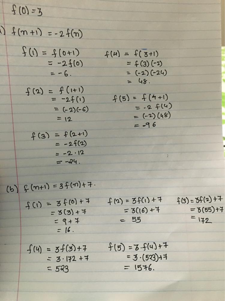 Find F 1 F 2 F 3 F 4 And F 5 If F N Is Defined Recursively By F 0 3 And For N 0 1 2 A F N 1 2f N