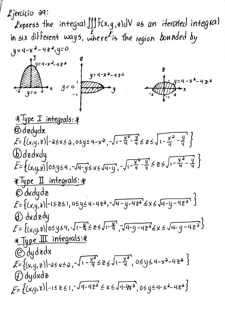 Express The Integral Triple Integral F X Y Z Dv As An Iterated Integral In Six Different Ways Where Is The Solid Bounded By The Given Surfaces Y 4 X 2 4z 2 Y 0 Homework Help And Answers