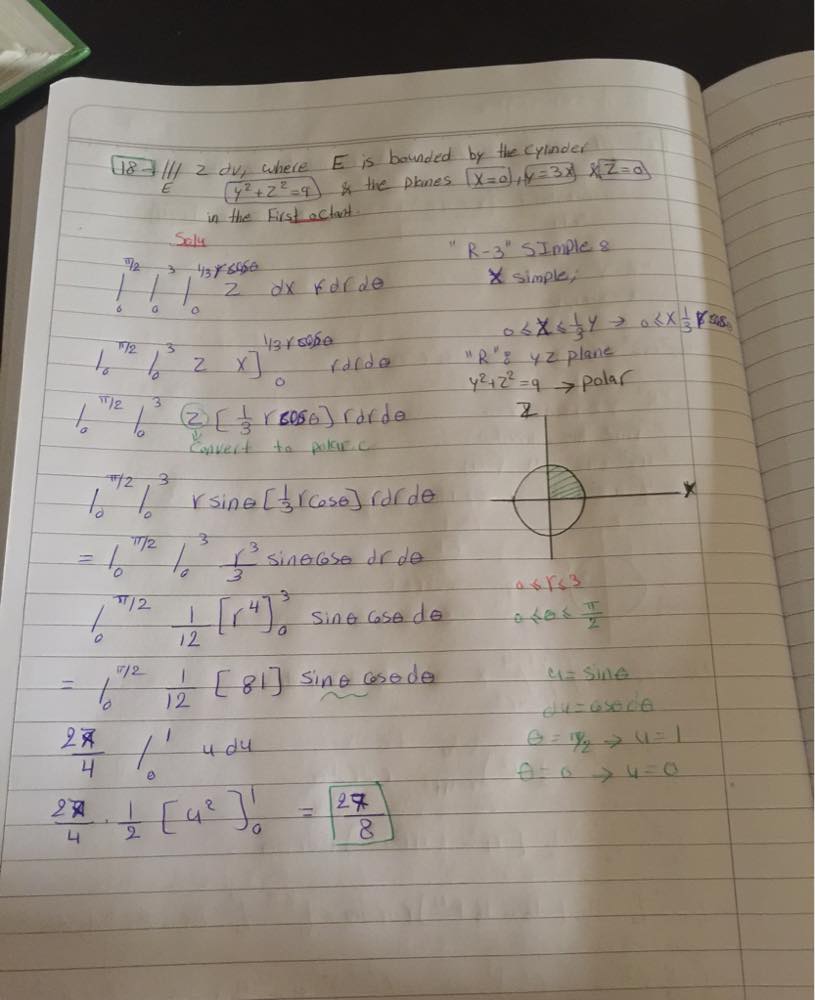 Evaluate The Triple Integral E Zdv Where Is Bounded By The Cylinder Y 2 Z 2 9 And The Planes X 0 Y 3x And Z 0 In The First Octant Homework Help And Answers Slader