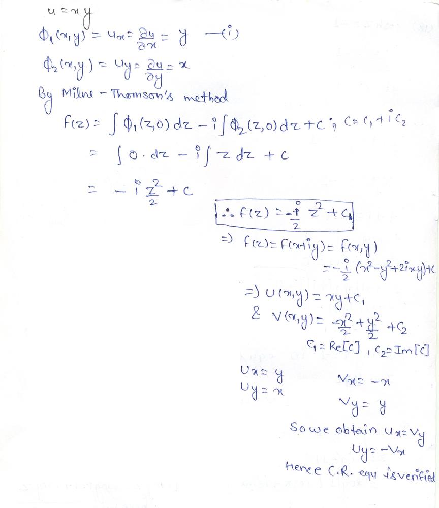 Find F Z U X Y Iv X Y With U Or V As Given Check By The Cauchy Riemann Equations For Analyticity U Xy Homework Help And Answers Slader