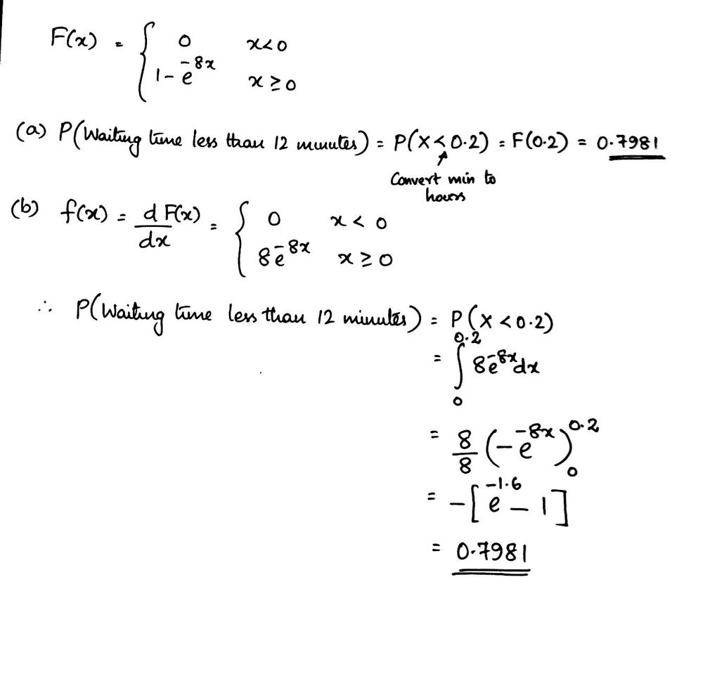 The Waiting Time In Hours Between Successive Speeders Spotted By A Radar Unit Is A Continuous Random Variable With Cumulative Distribution Function F X 0 For Math X Lt 0 Math Math F X 1 E 8x Math For