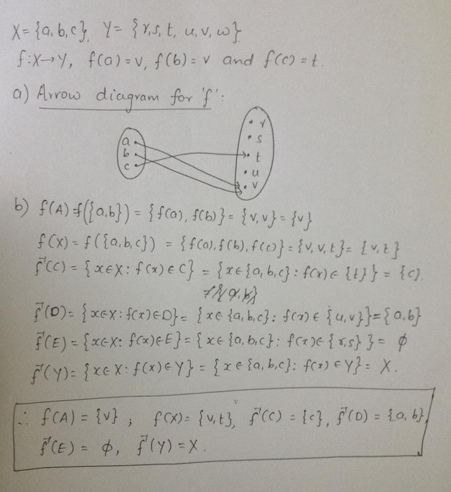 Let X A B C And Y R S T U V W Define F X Rightarrow Y As Follows F A V F B V And F C T A Draw An Arrow Diagram For F B Let A A