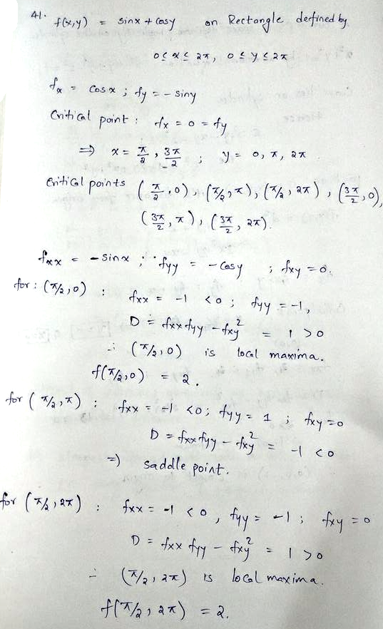 Find The Absolute Maximum And Minimum Values For Math F X Y Sin X Cos Y Math On The Rectangle Math R Math Defined By Math 0 Leq X Leq 2 Pi 0 Leq Y Leq