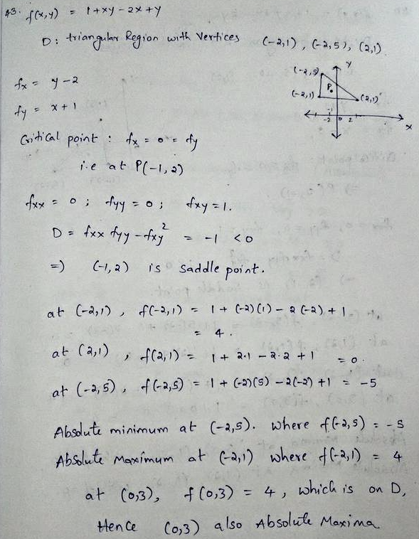 Let Math F X Y 1 Xy 2x Y Math And Let Math D Math Be The Triangular Region In Math Mathbb R 2 Math With Vertices Math 2 1 2 5 Math And Math 2 1 Math Find The