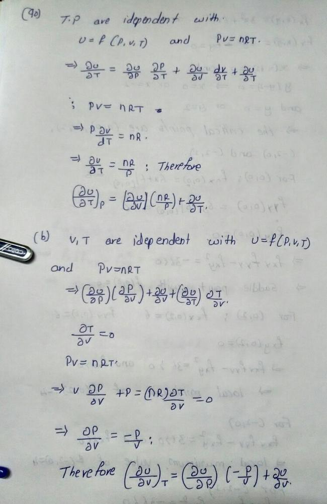 Begin By Drawing A Diagram That Shows The Relations Among The Variables Let U ƒ P V T Be The Internal Energy Of A Gas That Obeys The Ideal Gas Law