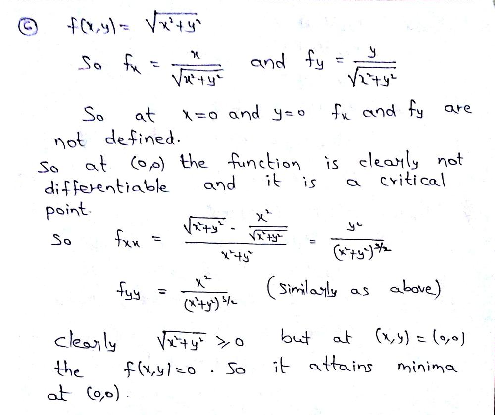 Show That F X Y Sqrt X 2 Y 2 Has One Critical Point P And That F Is