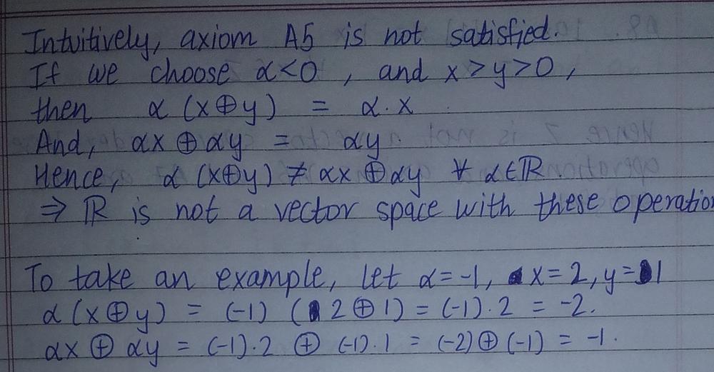 Let R Denote The Set Of Real Numbers Define Scalar Multiplication By Ax A X The Usual Multiplication Of Real Numbers And Define Addition Denoted By X Y