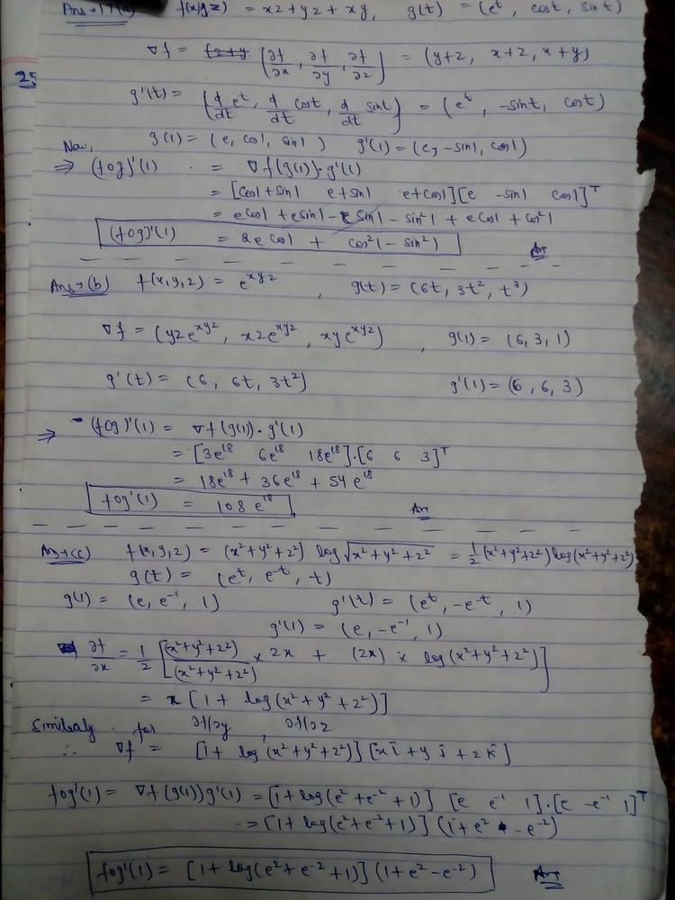 For The Following Functions Math F Mathbb R 3 To Mathbb R Math And Math Mathbf G Mathbb R To Mathbb R 3 Math Find Math Nabla F Math And Math Mathbf G Math And Evaluate Math F Circ Mathbf G 1 Math A Math F