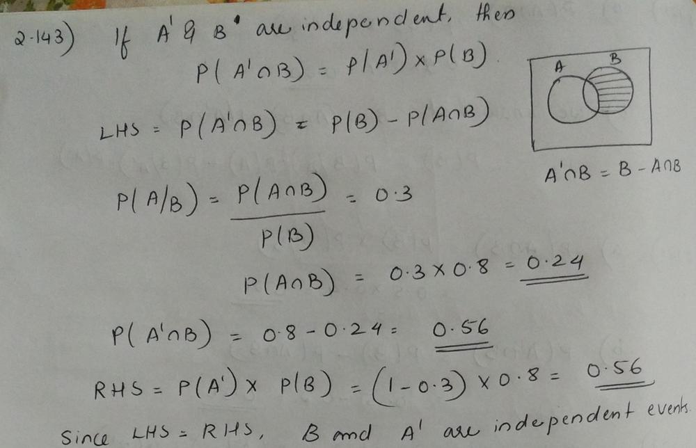 If P A B 0 3 P B 0 8 And P A 0 3 Are The Events B And The Complement Of A Independent Homework Help And Answers Slader