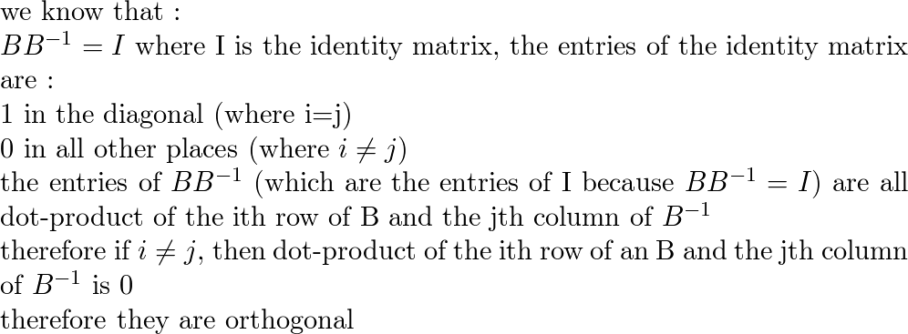 How do we know that the ith row of an invertible matrix B is Quizlet