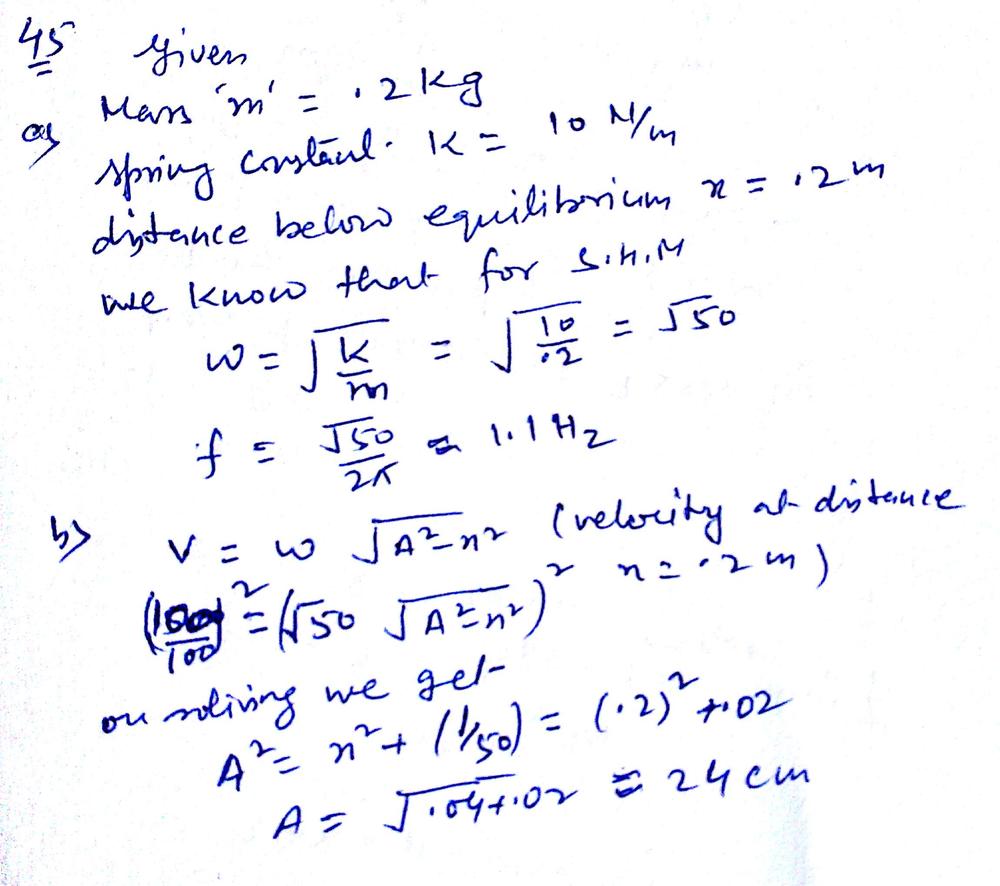 A 0 G Block Hangs From A Spring With Spring Constant 10 N M At T 0 S The Block Is Cm Below The Equilibrium Point And Moving Upward With A