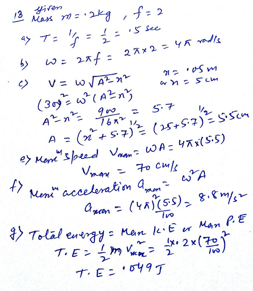 A 0 G Mass Attached To A Horizontal Spring Oscillates At A Frequency Of 2 0 Hz At T 0 S The Mass Is At X 5 0 Cm And Has V X