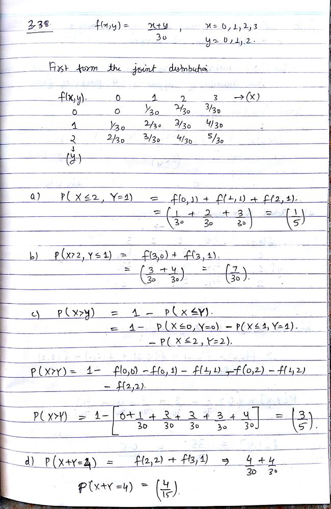 Math Text If The Joint Probability Distribution Of X Text And Y Text Is Given By Math F X Y Frac X Y 30 Text For X 0 1 2 3 Text Y 0 1 2 Math Text Find Math Text A P X