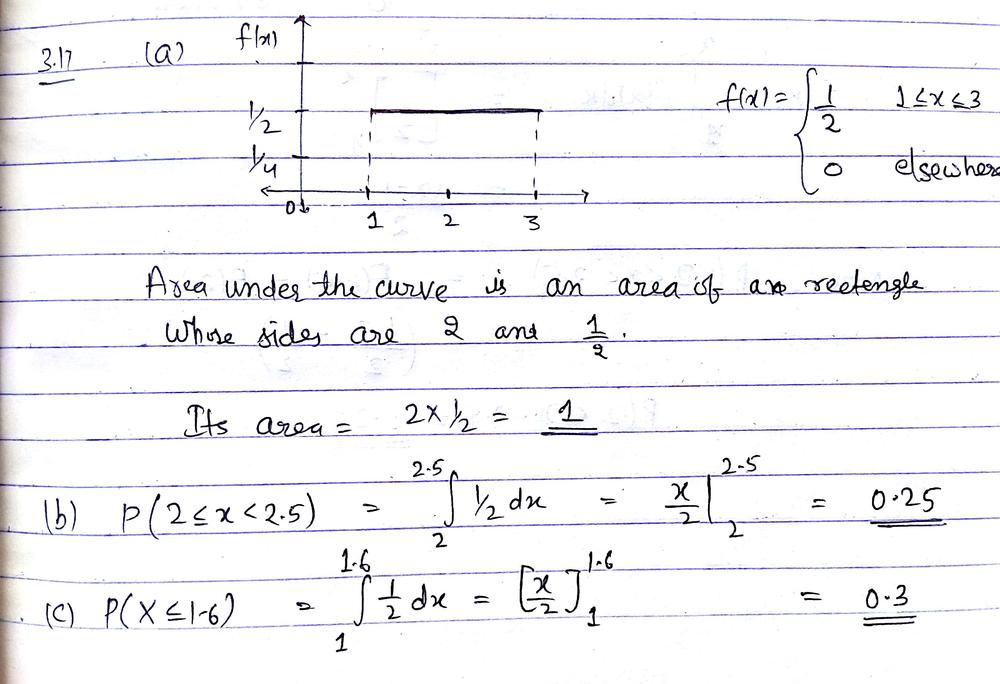 A Continuous Random Variable X That Can Assume Values Between X 1 And X 3 Has A Density Function Given By F X 1 2 A Show That The Area Under The Curve Is Equal To 1