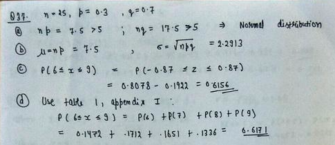 Let X Be A Binomial Random Variable With N 25 And P 3 A Is The Normal Approximation Appropriate For This Binomial Random Variable B Find The Mean And Standard Deviation For X C