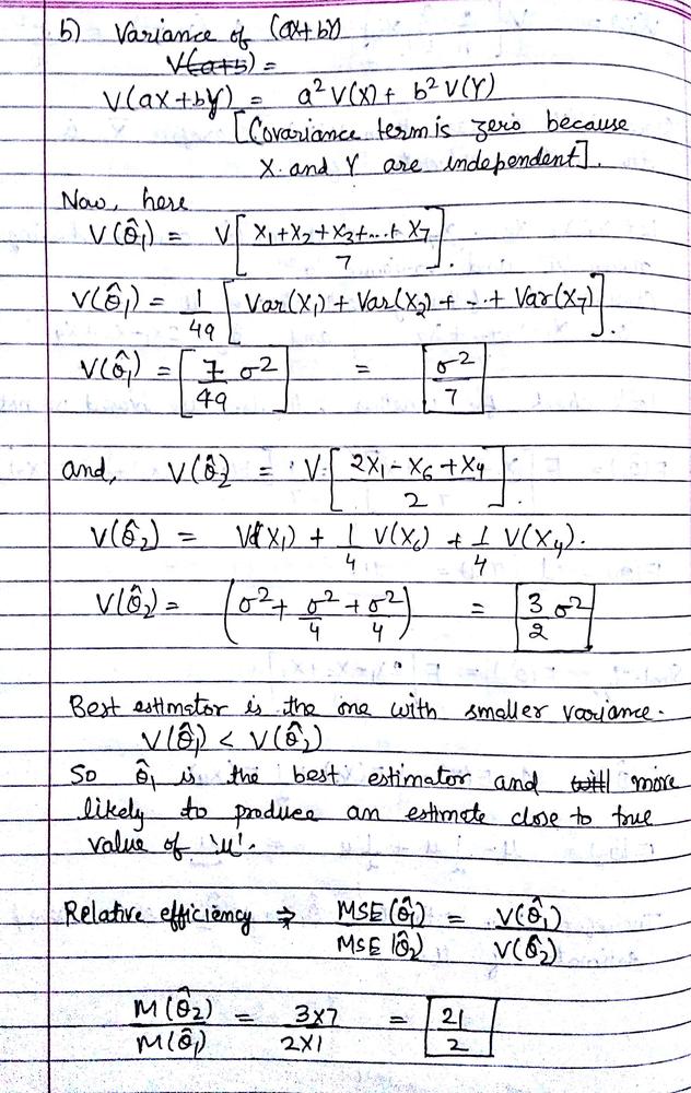 Let X 1 X 2 X 7 Denote A Random Sample From A Population Having Mean M And Variance S 2 Consider The Following Estimators Of M Q 1 X 1 X 2