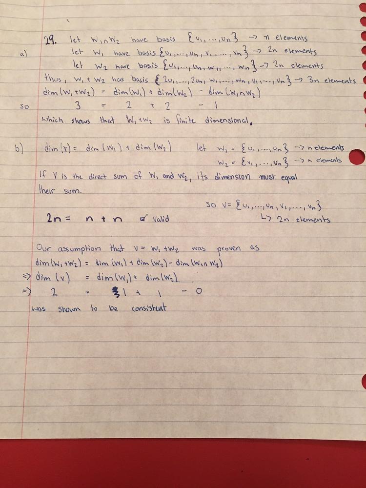 Prove That If W 1 Text And W 2 Are Finite Dimensional Subspaces Of A Vector Space V Then The Subspace W 1 W 2 Is Finite Dimensional And Dim W 1 W 2 Dim W 1 Dim W 2 Dim W Cap W 2 Hint