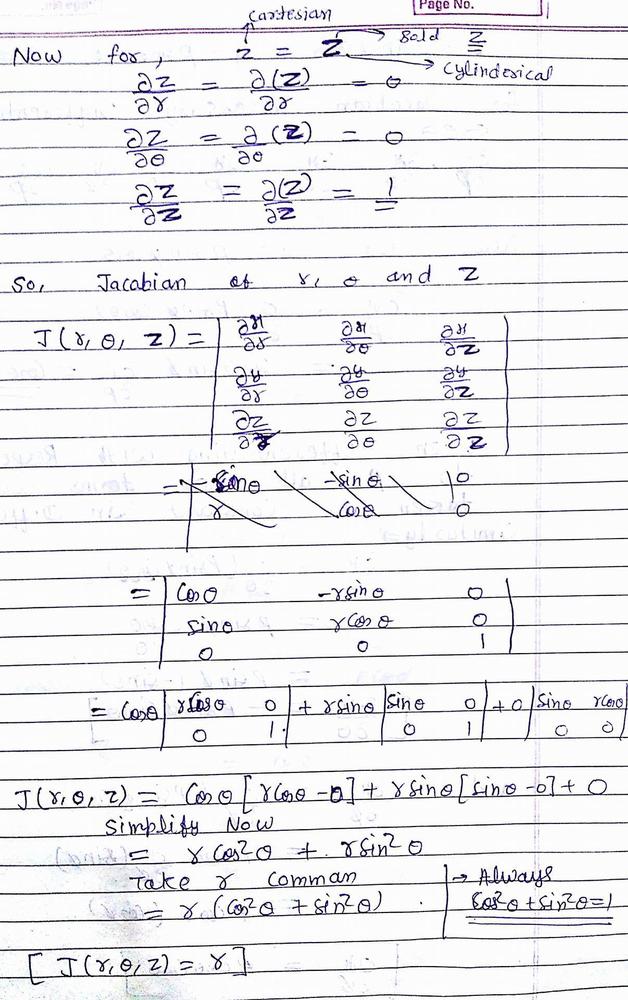 Evaluate The Jacobian For The Transformation From Cylindrical Coordinates Math R Theta Z Math To Rectangular Coordinates X Y Z X R Cos Math Theta Math Y R Sin Math Theta Math Z Z Show That J R Math Theta Math